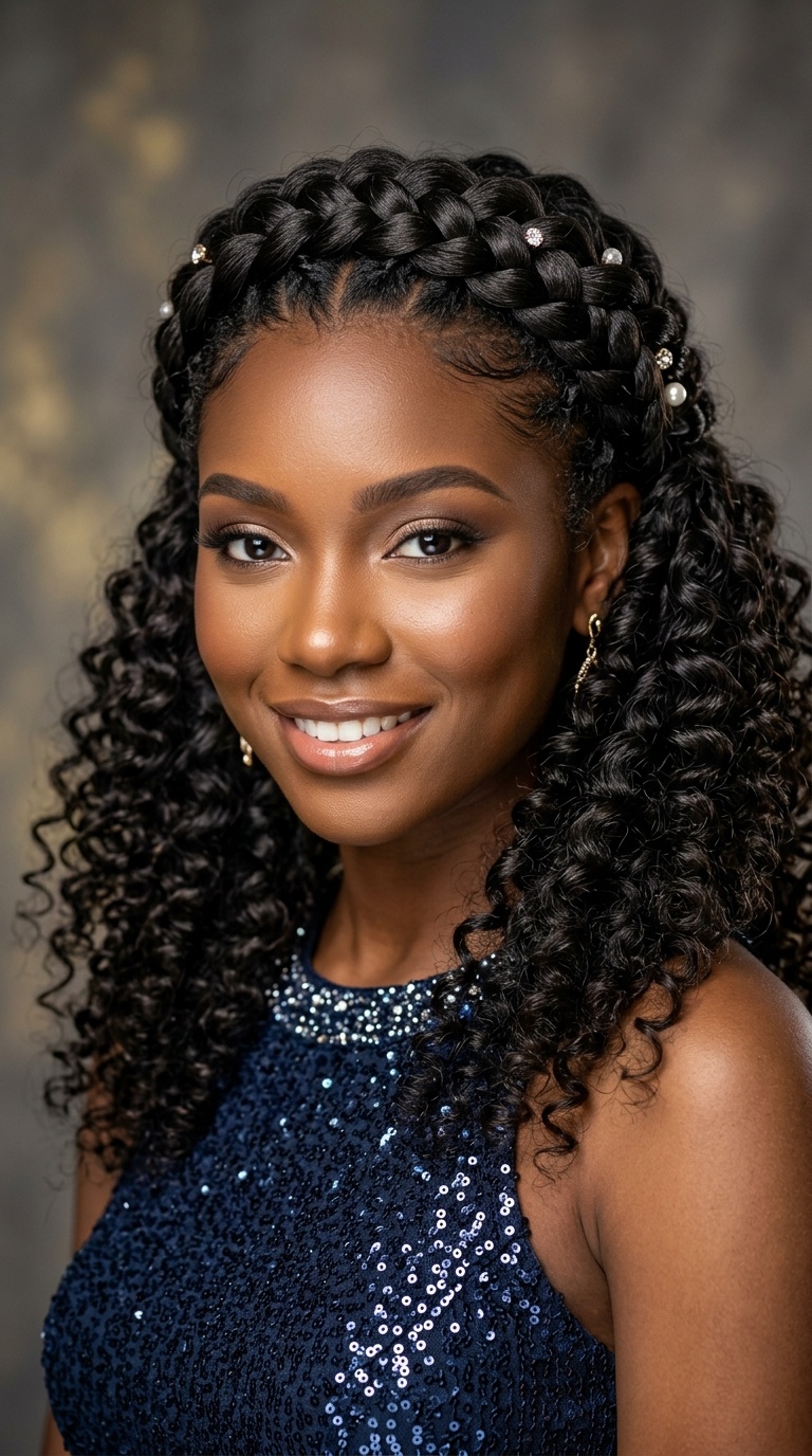 The Braided Crown with Curls