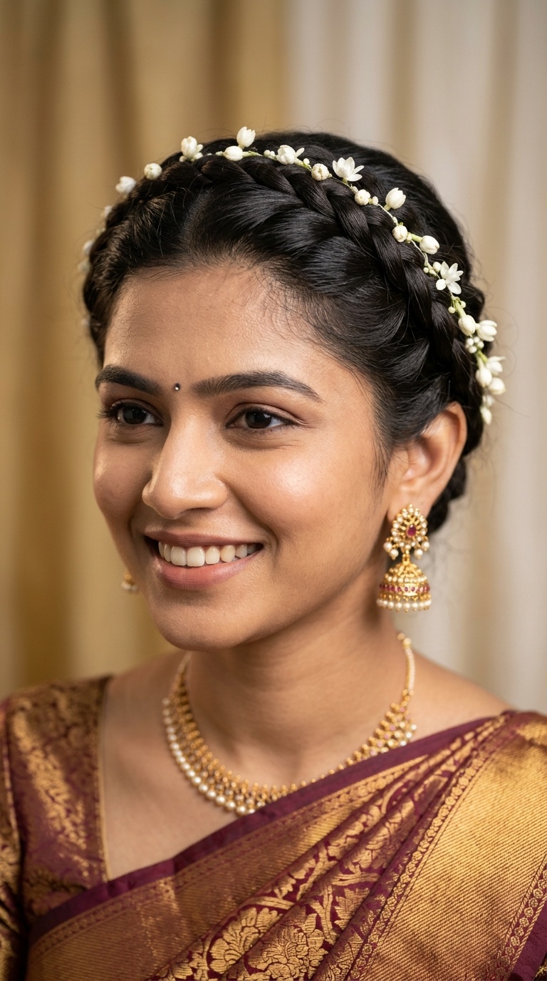 The Braided Crown with Micro-Gajra Details