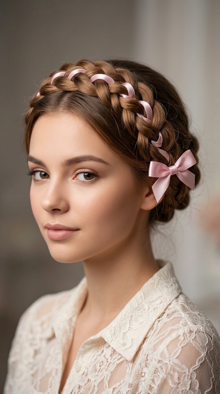 The Braided Crown with Ribbon Weaving