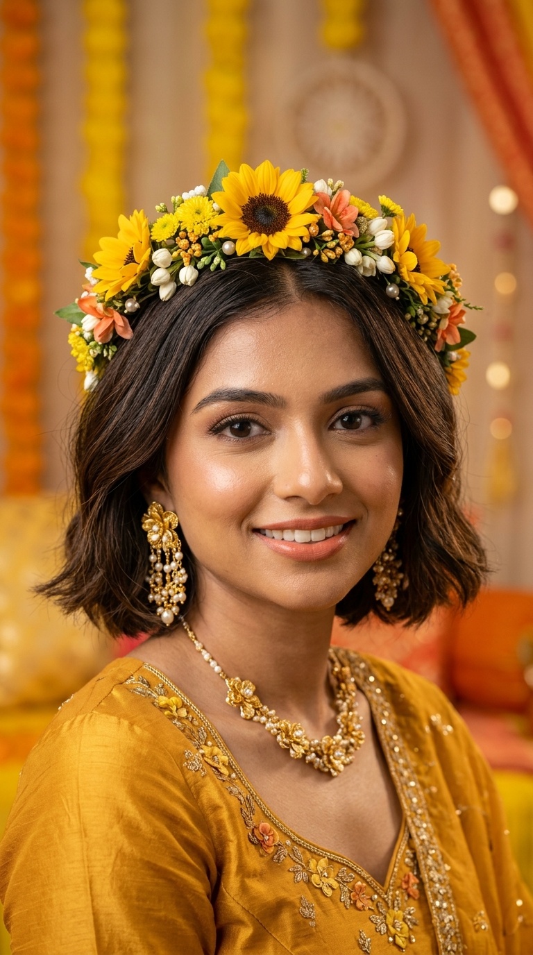 The Classic Bob with Sunflower Tiara