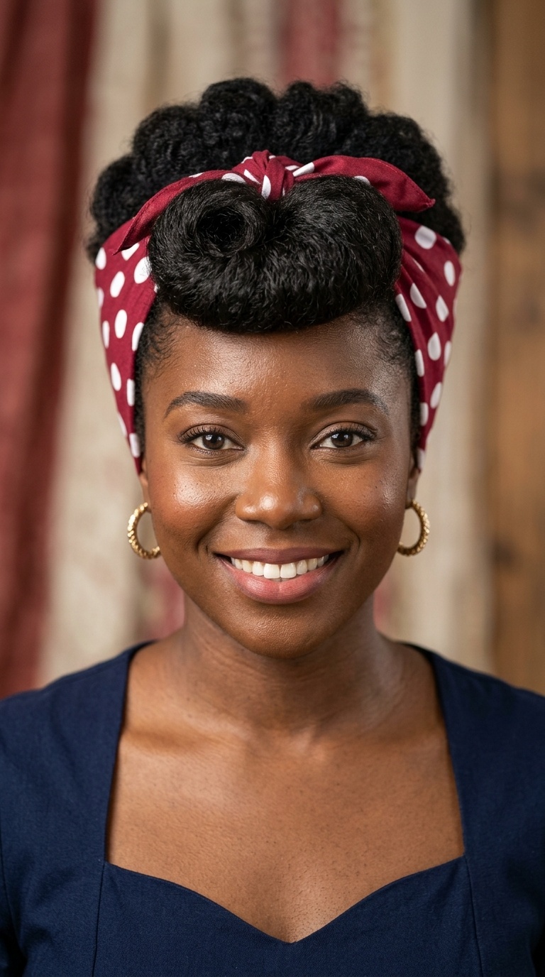 The Classic Front Victory Roll with Polka Dot Bandana