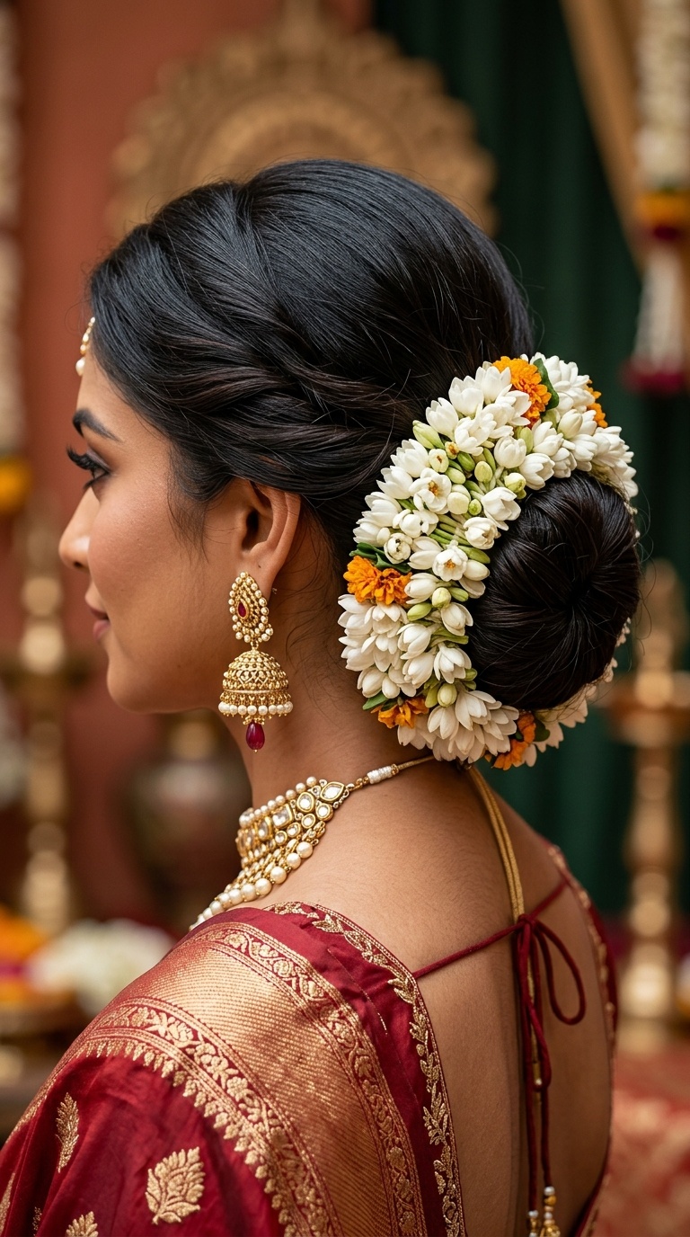 The Classic Gajra-Wrapped Low Bun