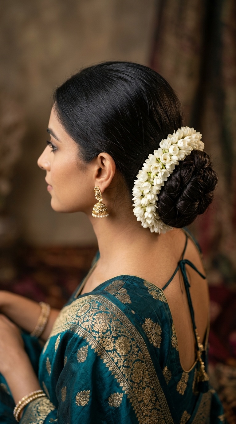 The Classic Low Bun with Fresh Gajra
