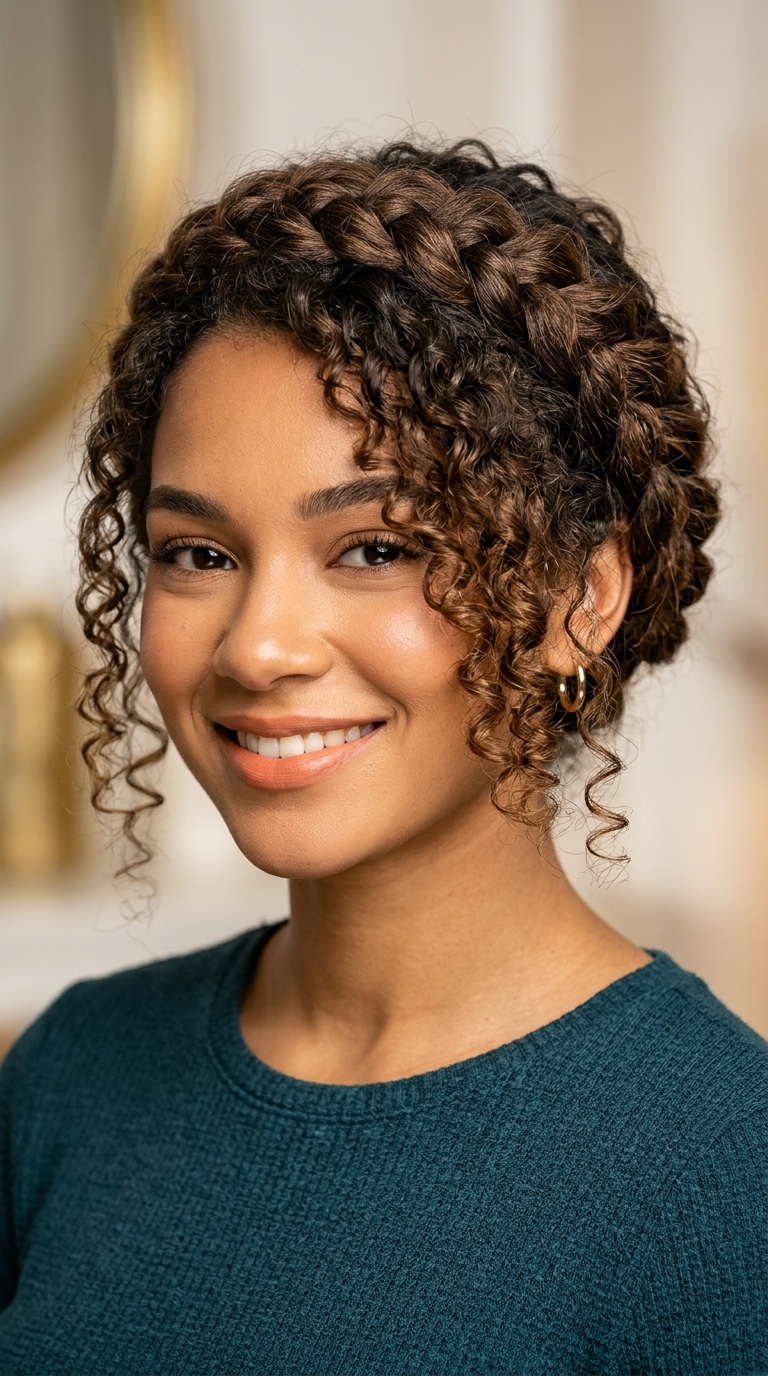 The Crown Braid with Curly Center