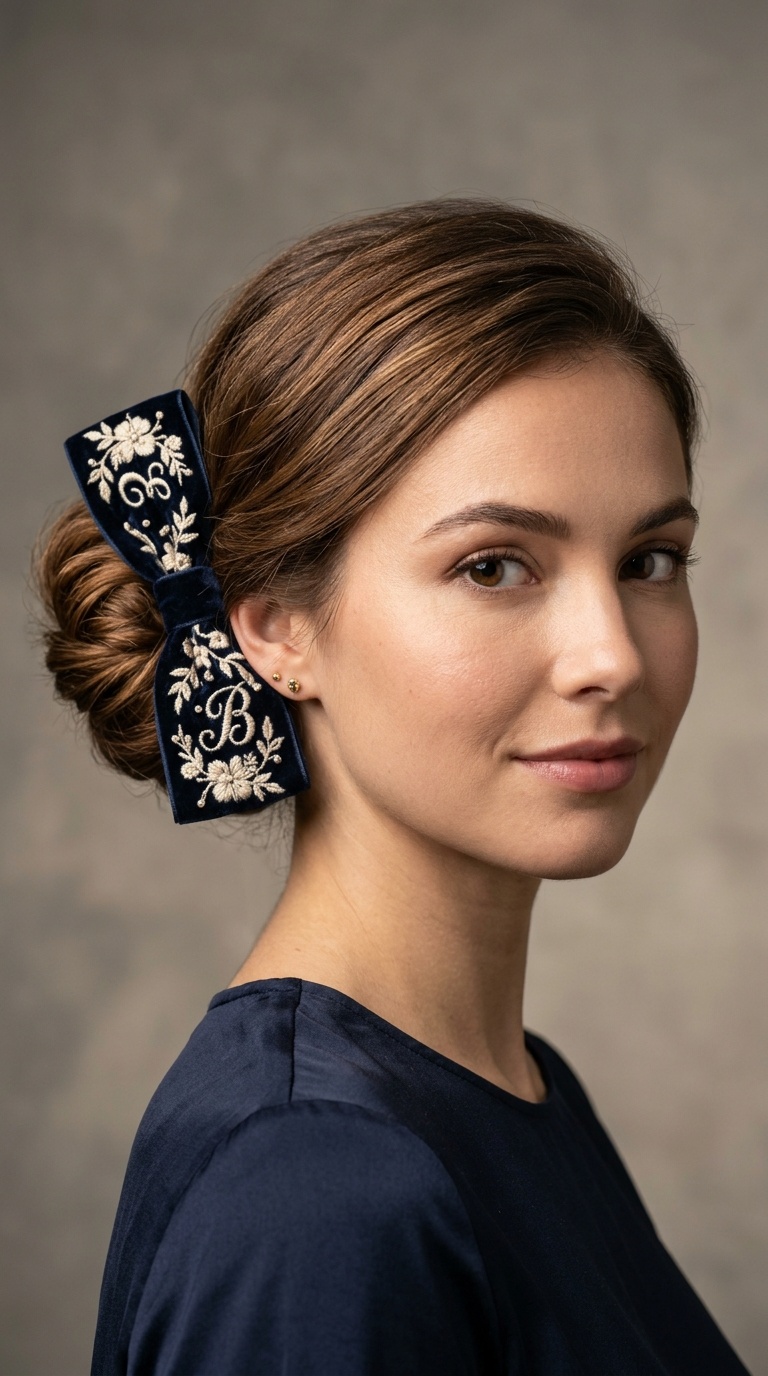 The Embroidered Monogram Bow
