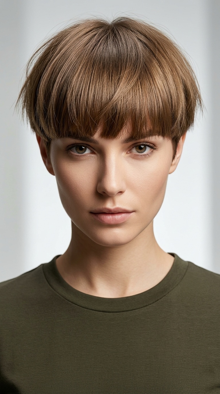 The Geometric Bowl Cut with Feathered Ends