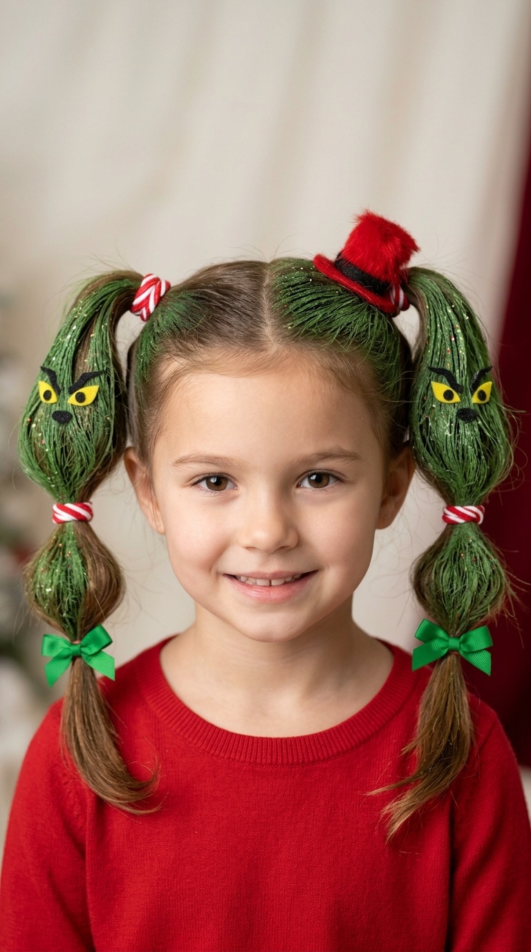 The Grinch Face Pigtails