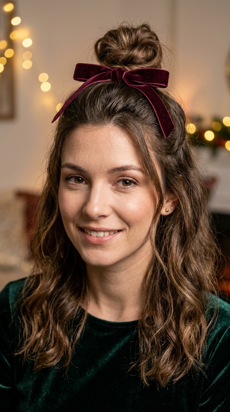 The Half-Up Top Knot with Velvet Ribbon