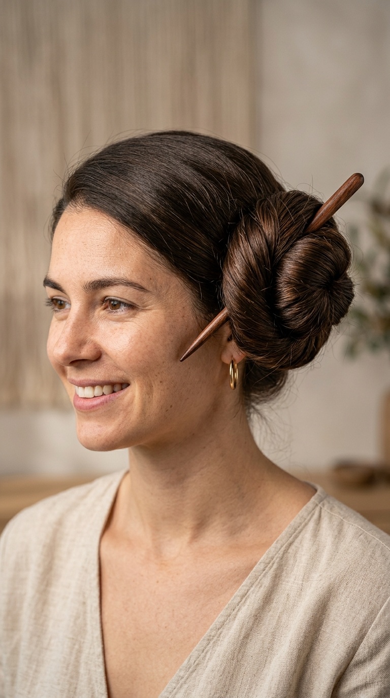The Lazy Wrap Bun with a Hair Stick