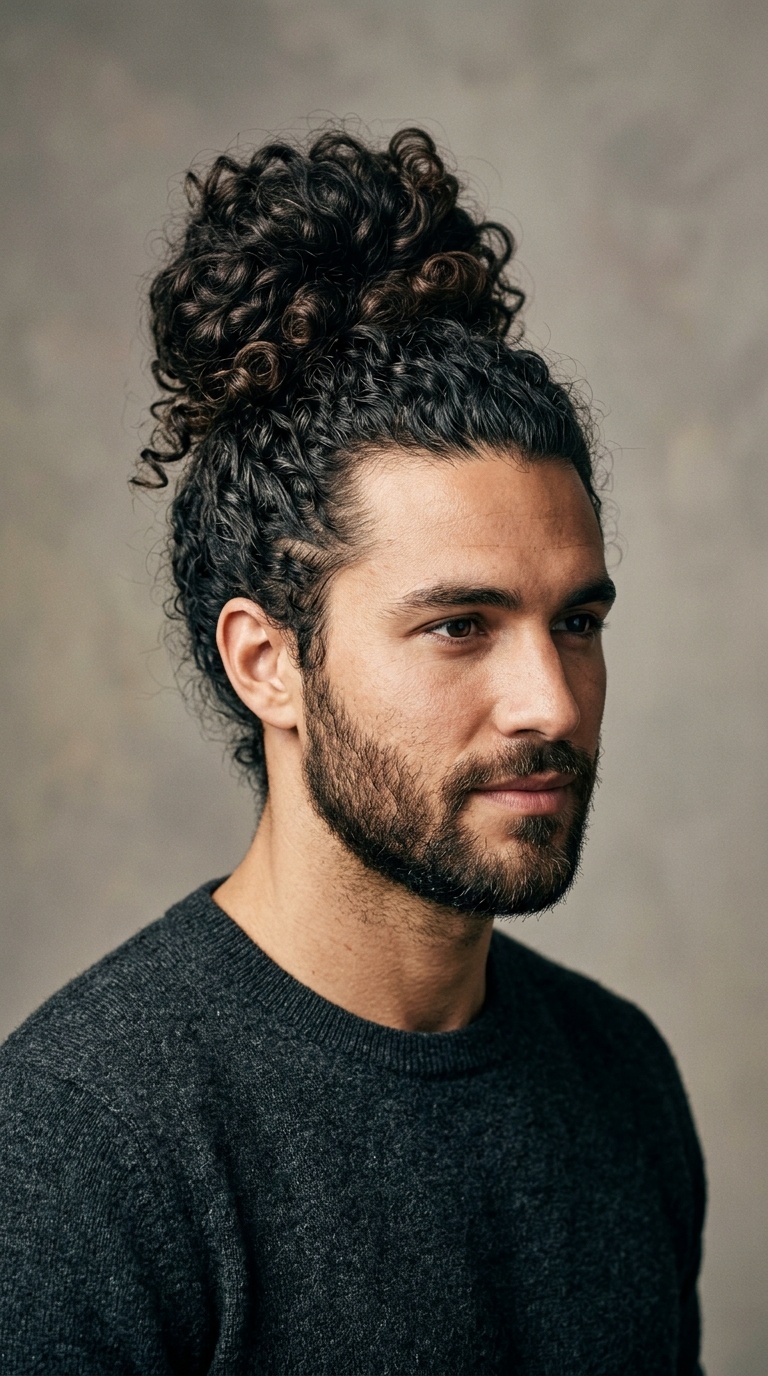 The Long Curly Man Bun