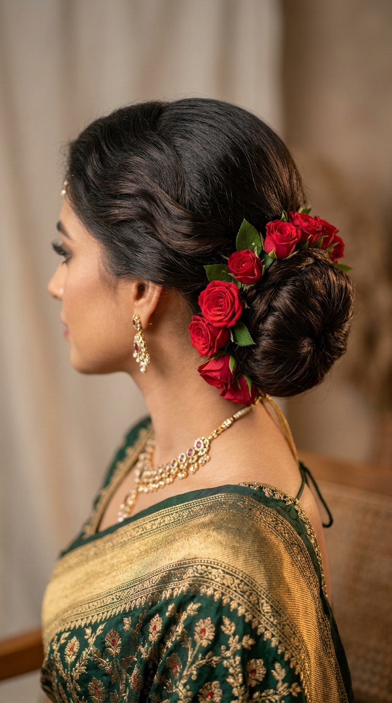 The Low Chignon with Red Roses