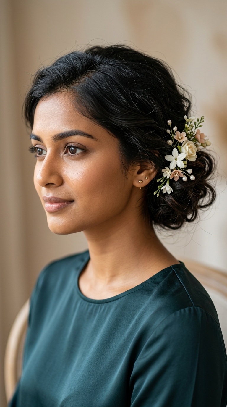The Messy Low Bun with Floral Pins