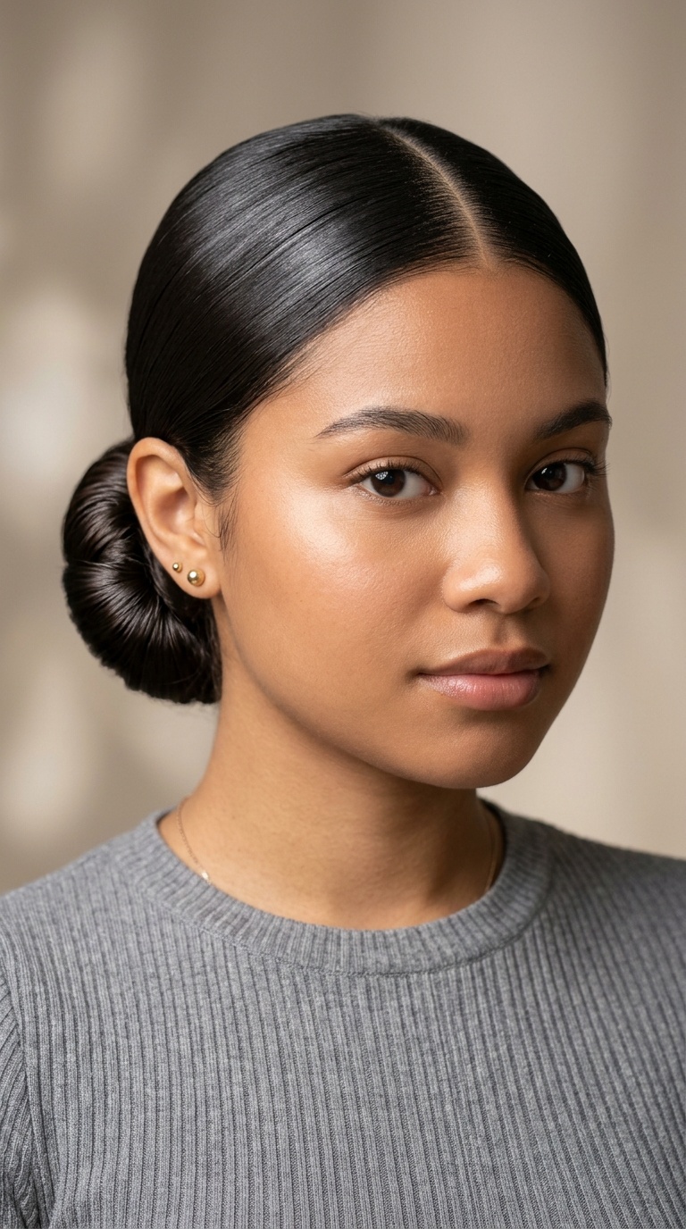 The Middle-Part Sleek Low Bun