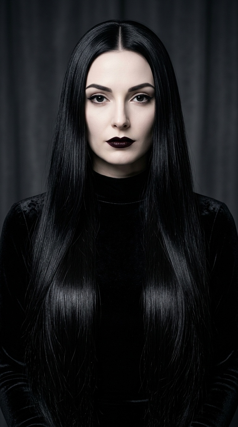 The Morticia-Inspired Ultra-Long Sleek Tresses