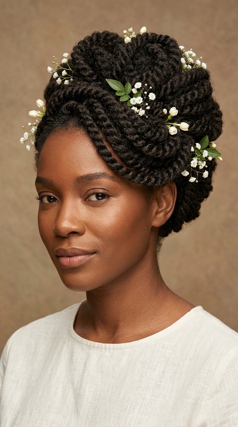 The Multi-Twist Updo with Floral Accents