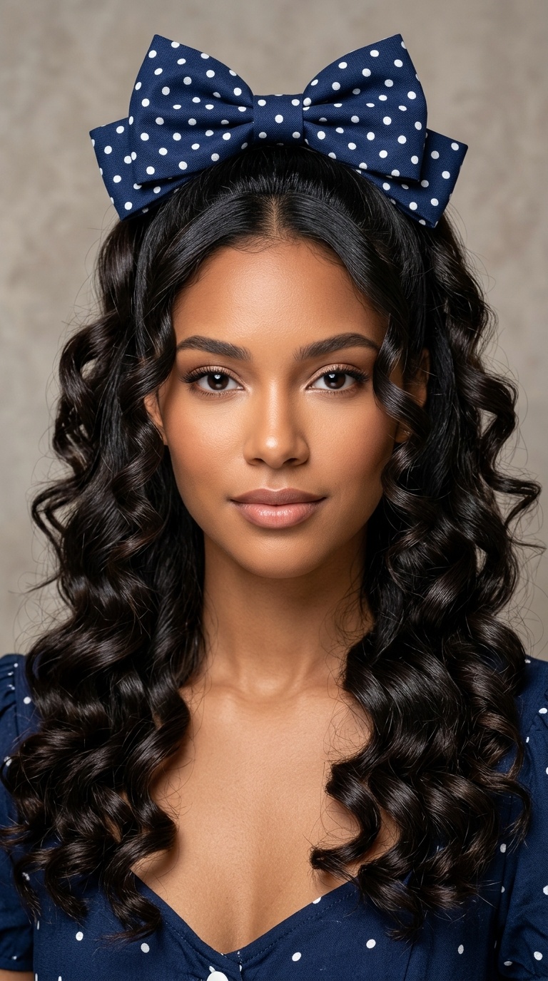 The Polka Dot Bow with Barrel Curls