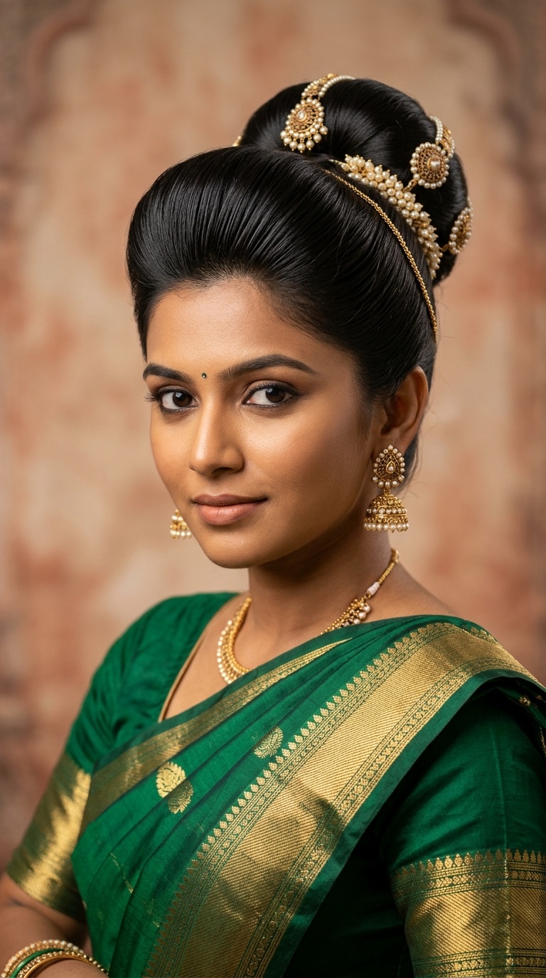 The Pompadour Front with High Traditional Bun
