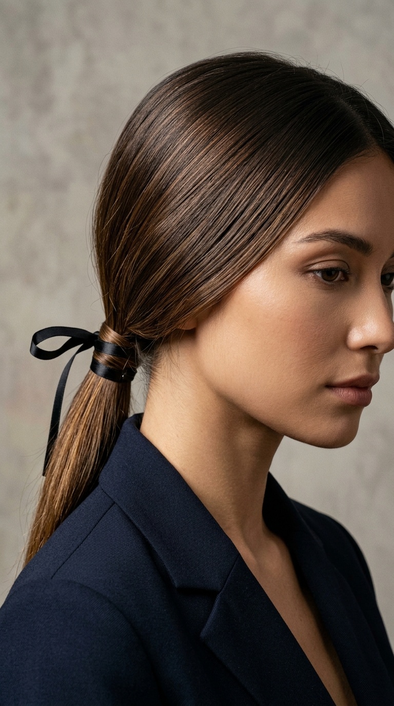 The Ribbon-Tied Low Sleek Pony