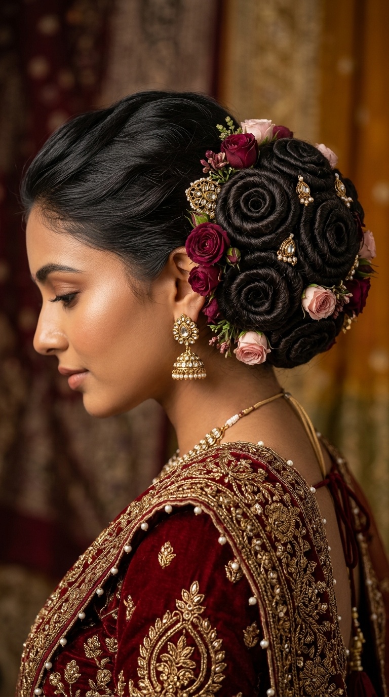 The Rose-Adorned Rosette Bun