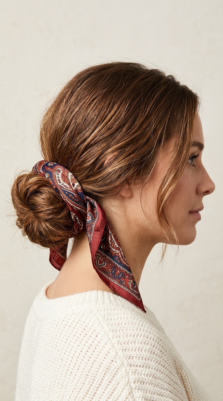 The Scarf-Wrapped Low Bun