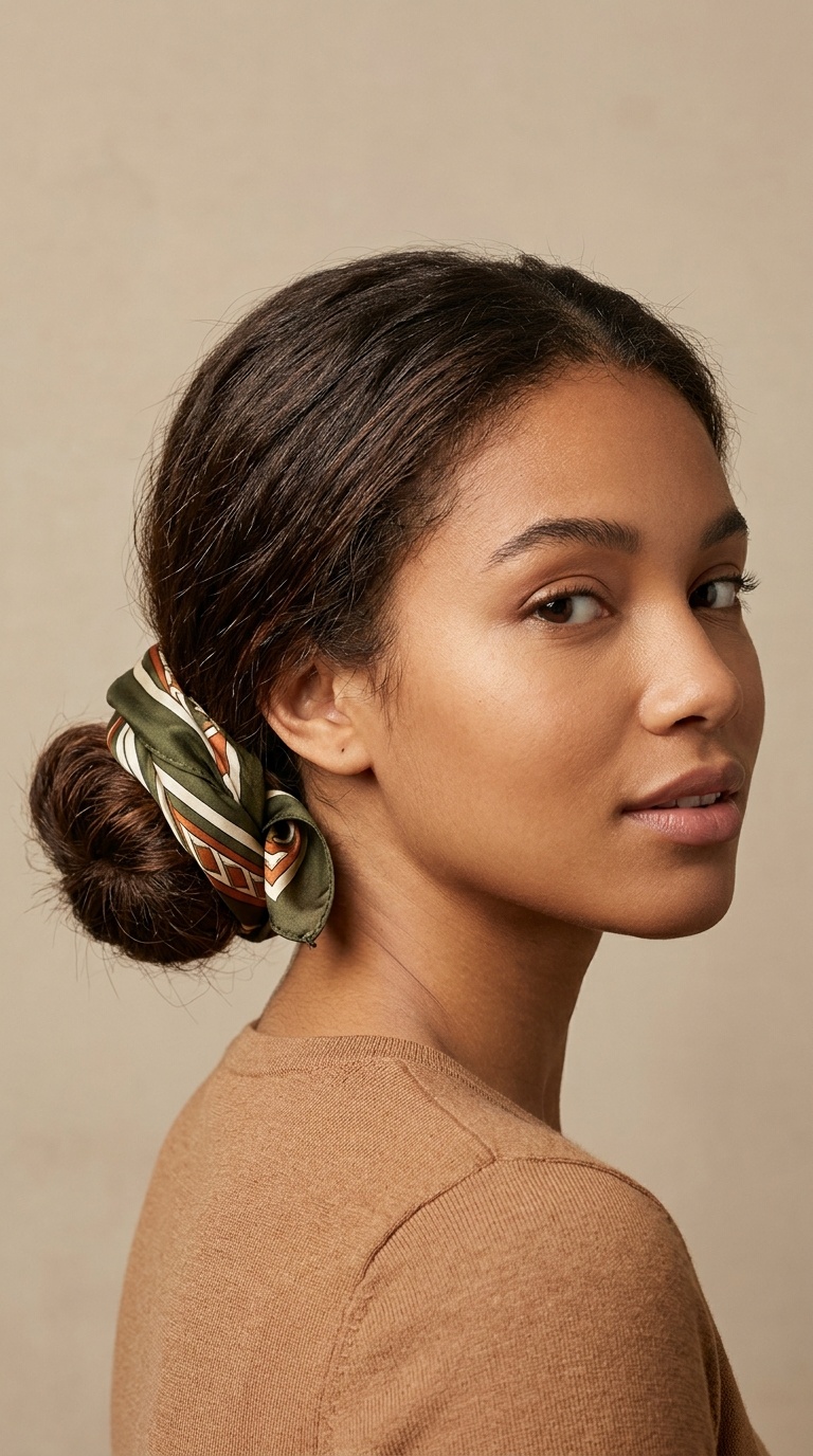 The Scarf-Wrapped Low Bun