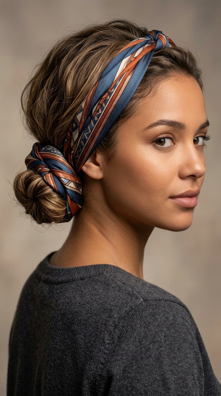 The Scarf-Wrapped Nape Bun