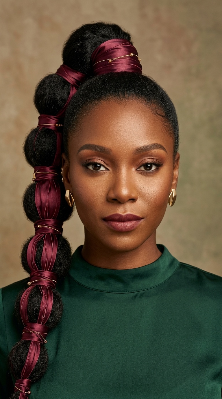 The Silk-Wrapped Bubble Ponytail