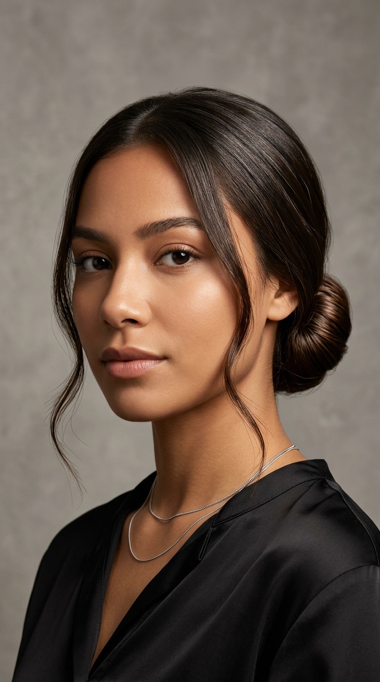 The Sleek Bun with Face-Framing Tendrils