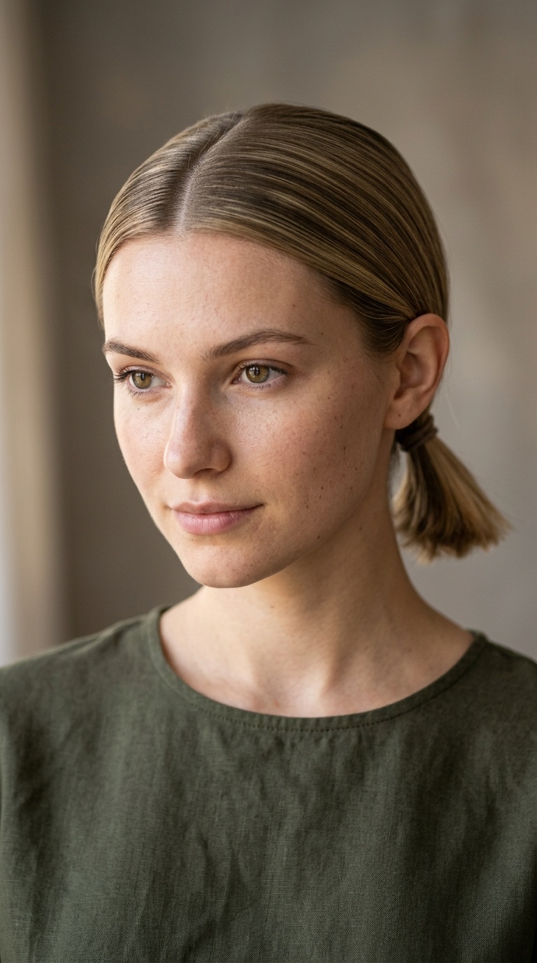The Sleek Center-Parted Low Pony