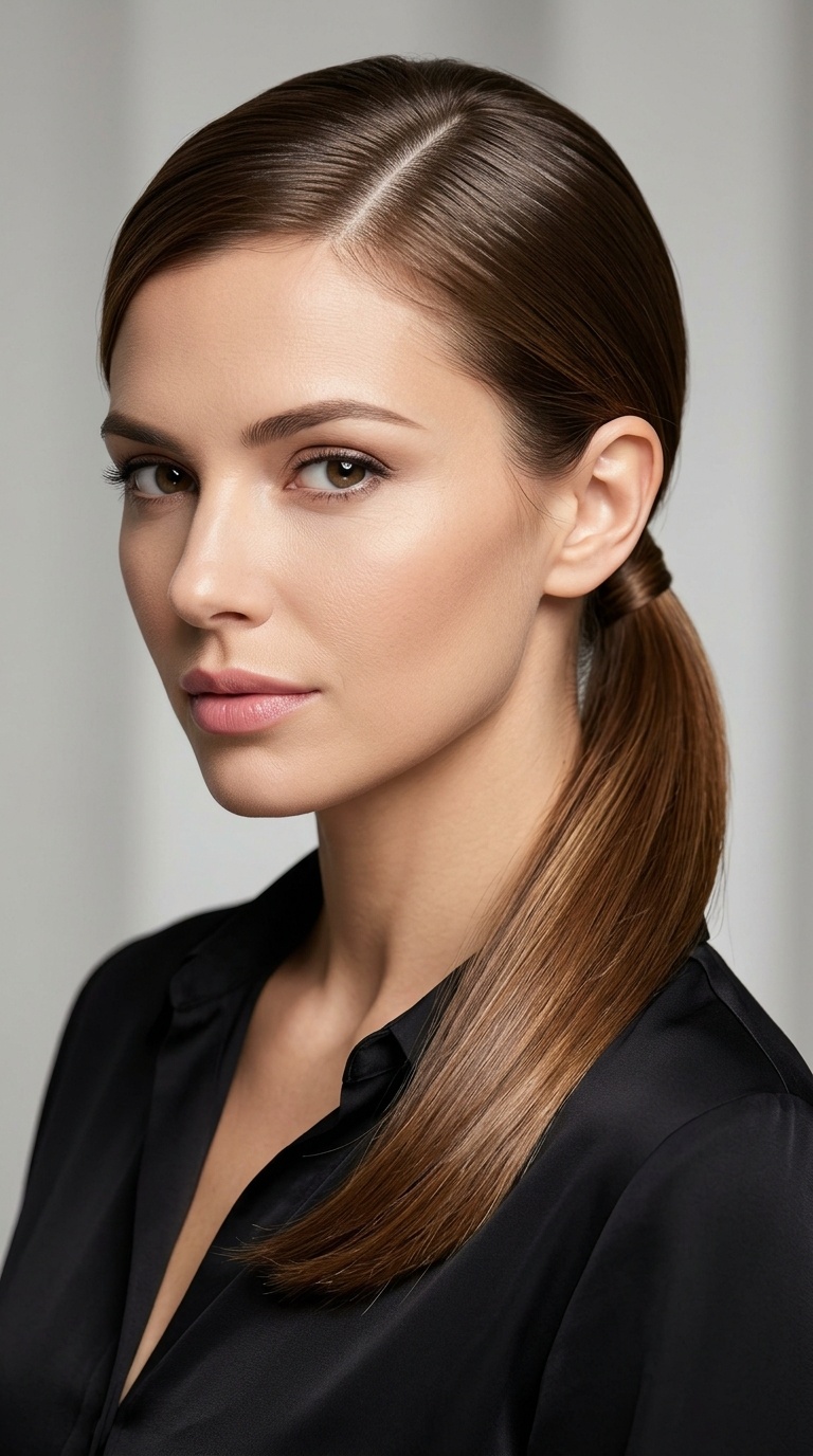 The Sleek Deep Side Part Ponytail
