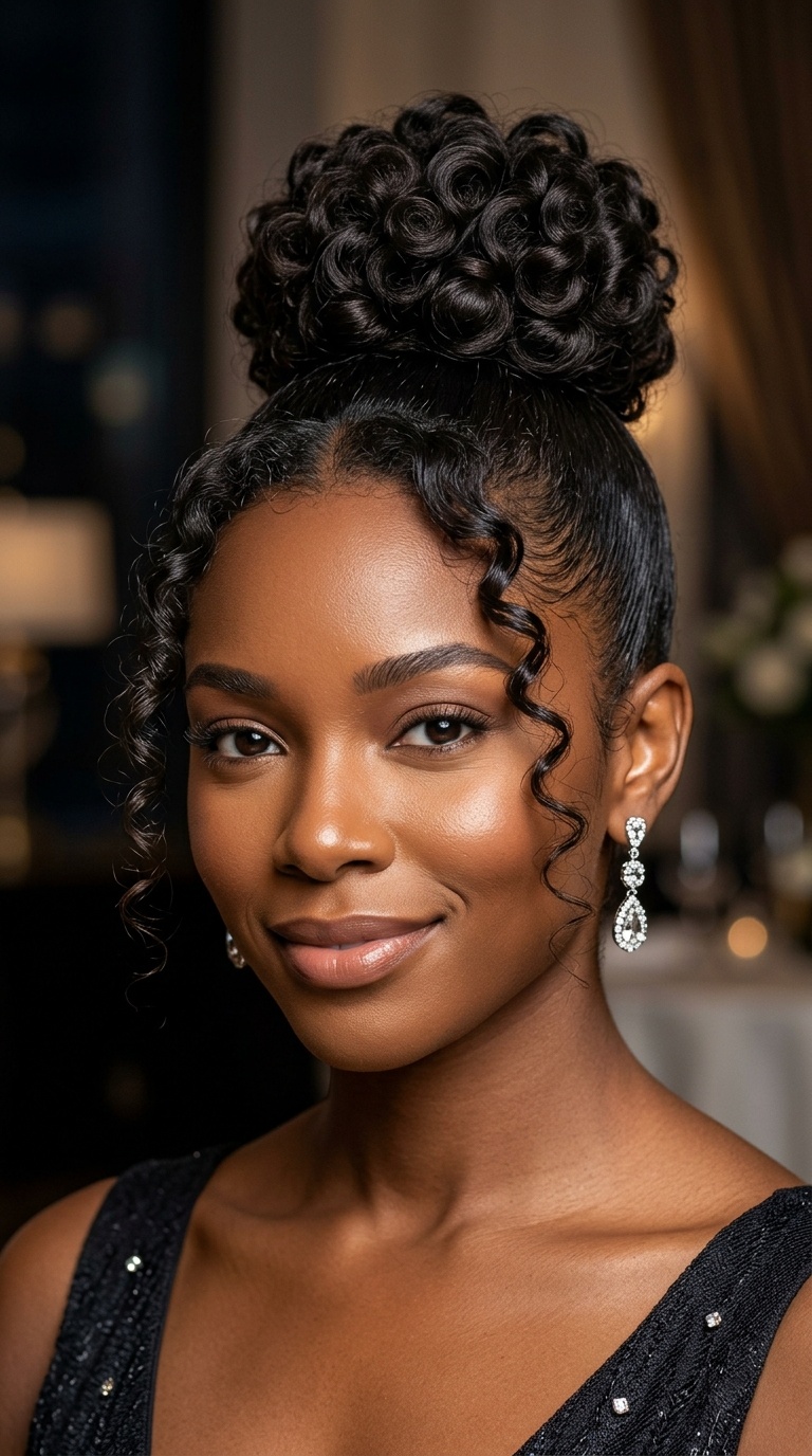 The Sleek High Bun with Curly Tendrils