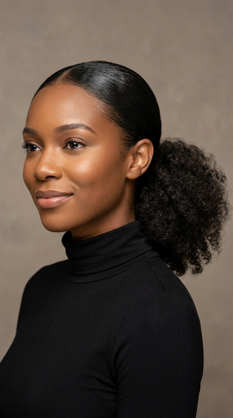 The Sleek Low Ponytail with Fluffy Ends