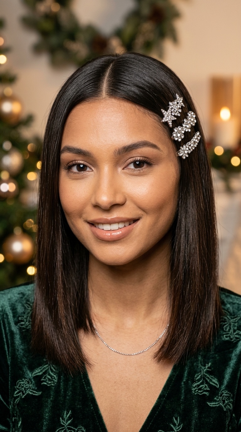The Sleek Middle Part with Sparkle Clips