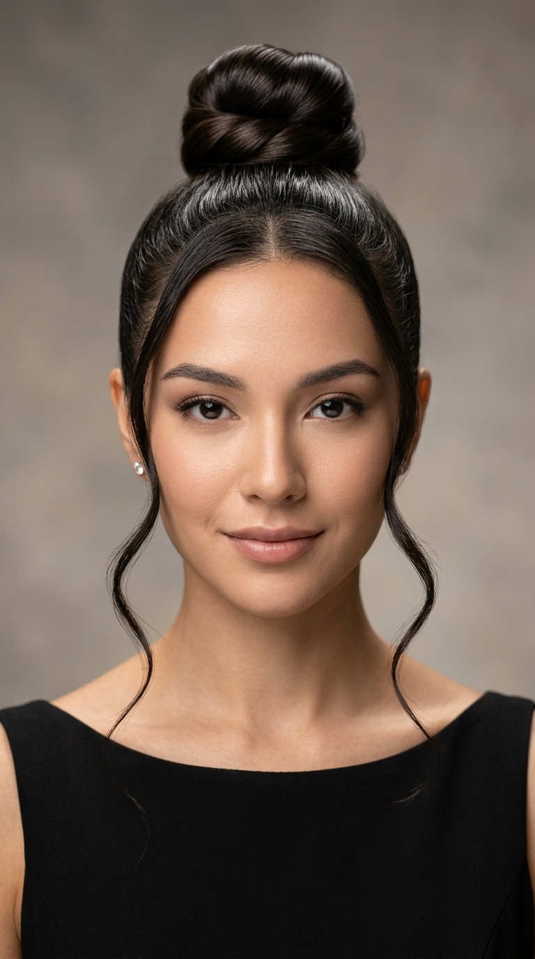 The Sleek Top Knot with Face-Framing Tendrils