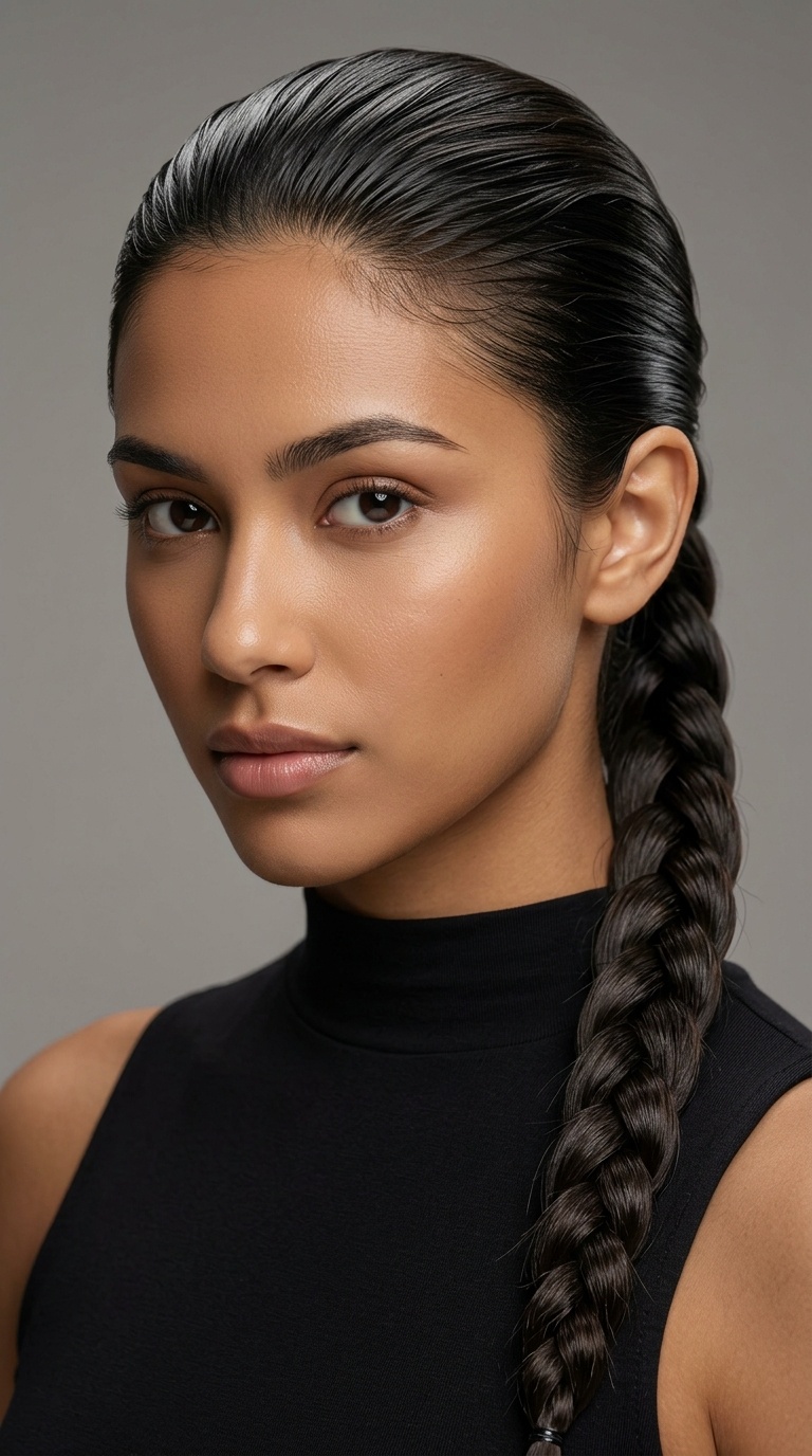 The Slicked Back Wet Look Braid