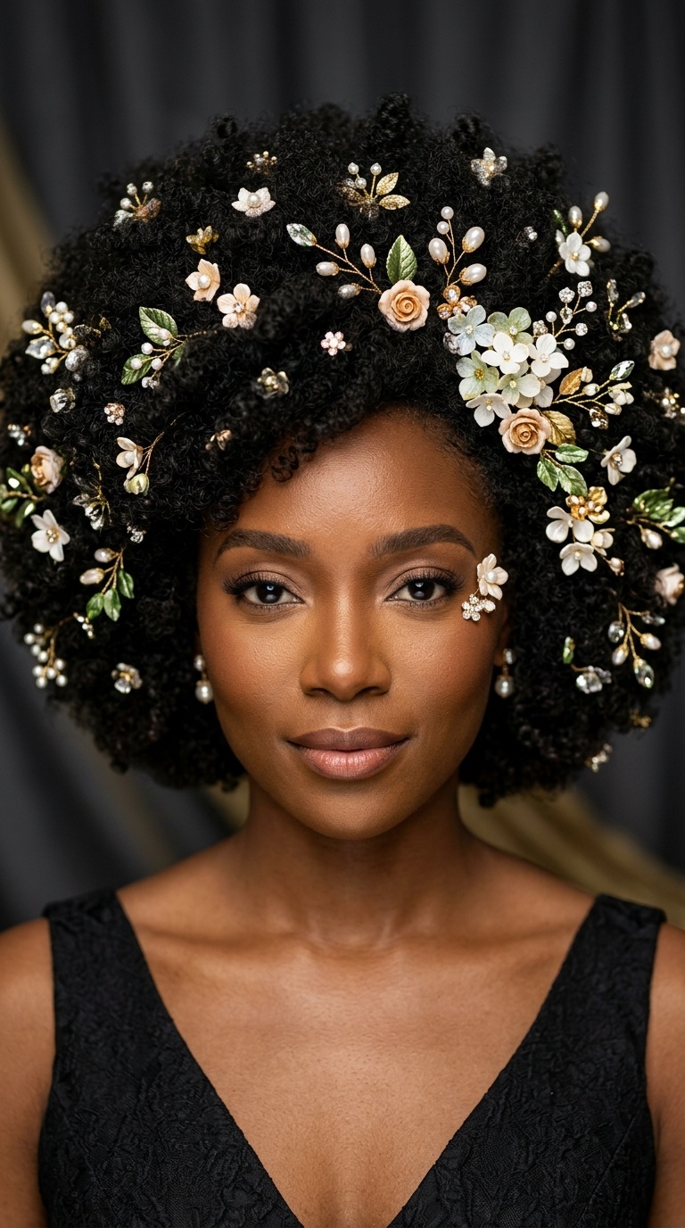 The Statement Afro with Floral Jewels