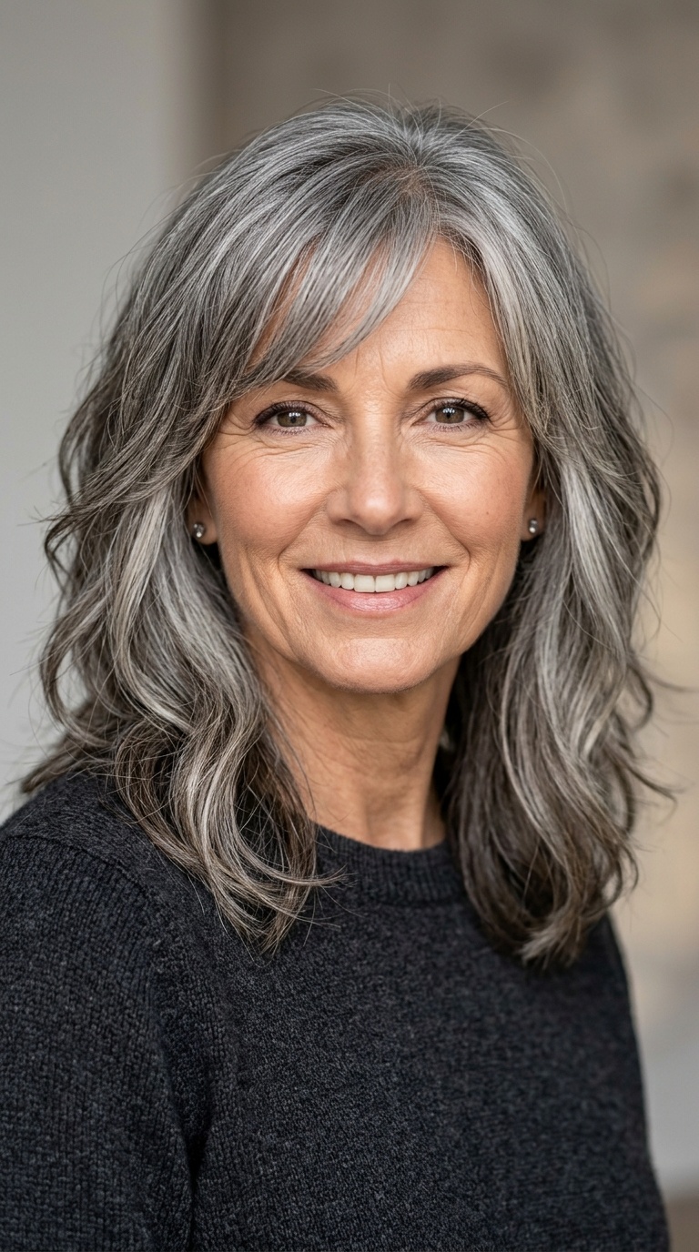 The Textured Lob with Side-Swept Bangs