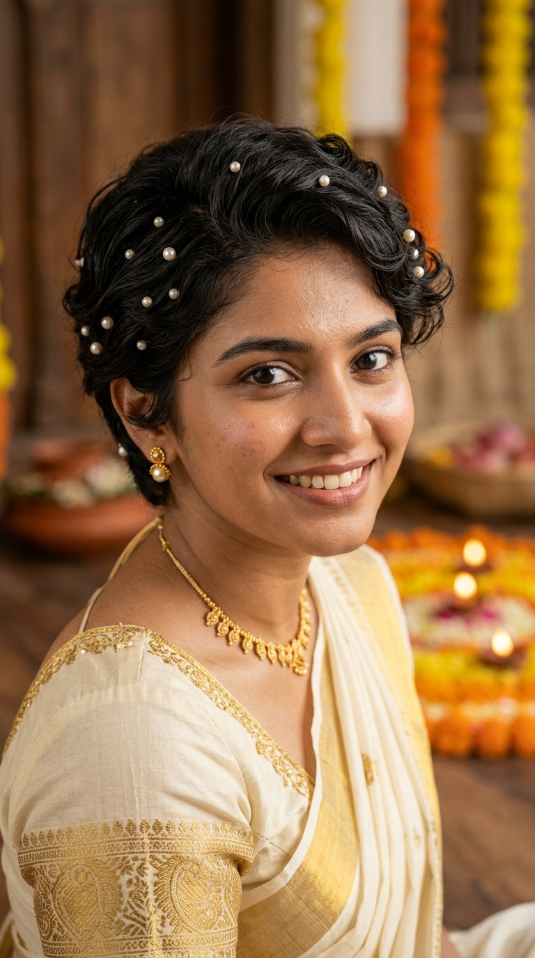The Texturized Pixie with Pearl Pins