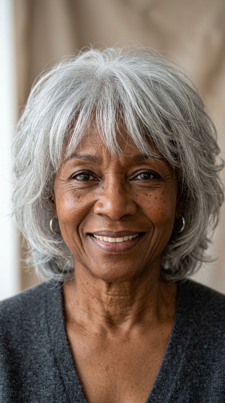 The Wispy Silver Shag with Bangs