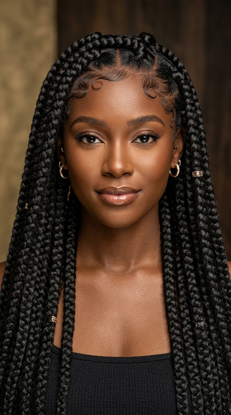 Thigh-Length Jumbo Braids with Intricate Edges