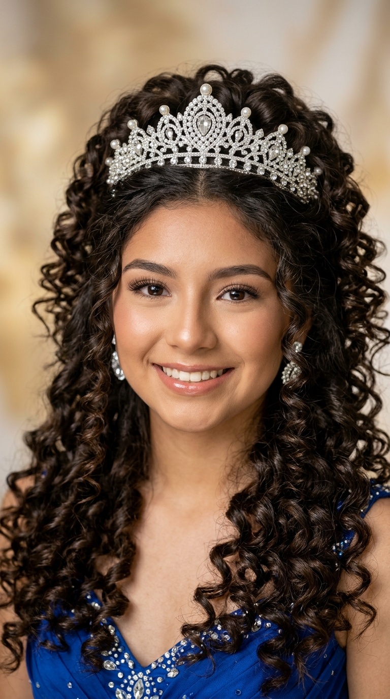 Tiara-Topped Voluminous Ringlets