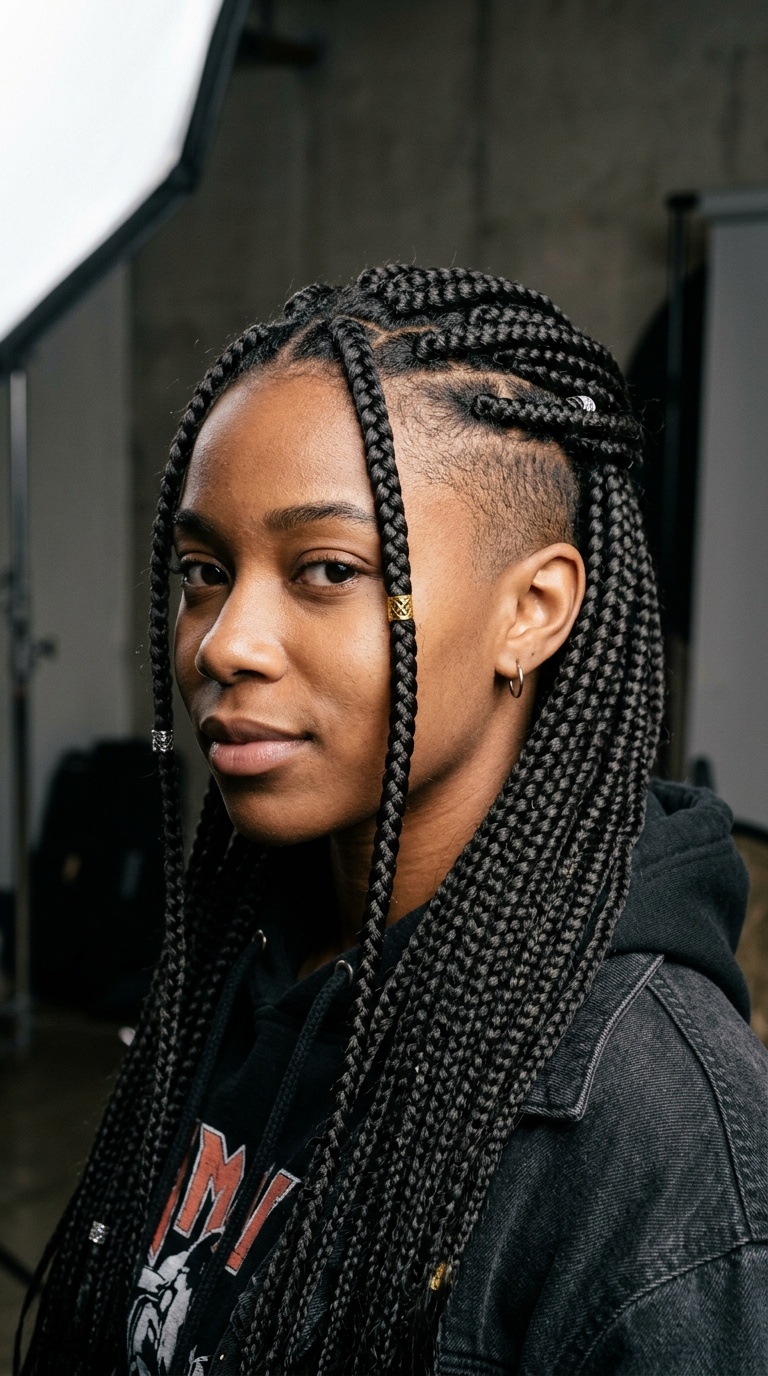 Tight Box Braids with Undercut