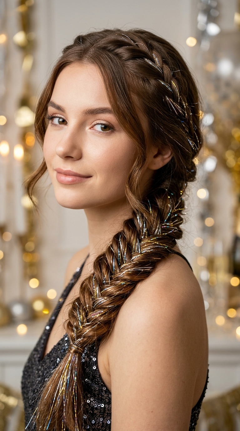 Tinsel-Infused Fishtail Braid
