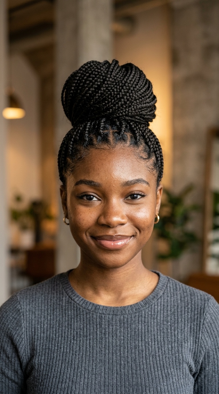 Top Knot Bun with Knotless Braids