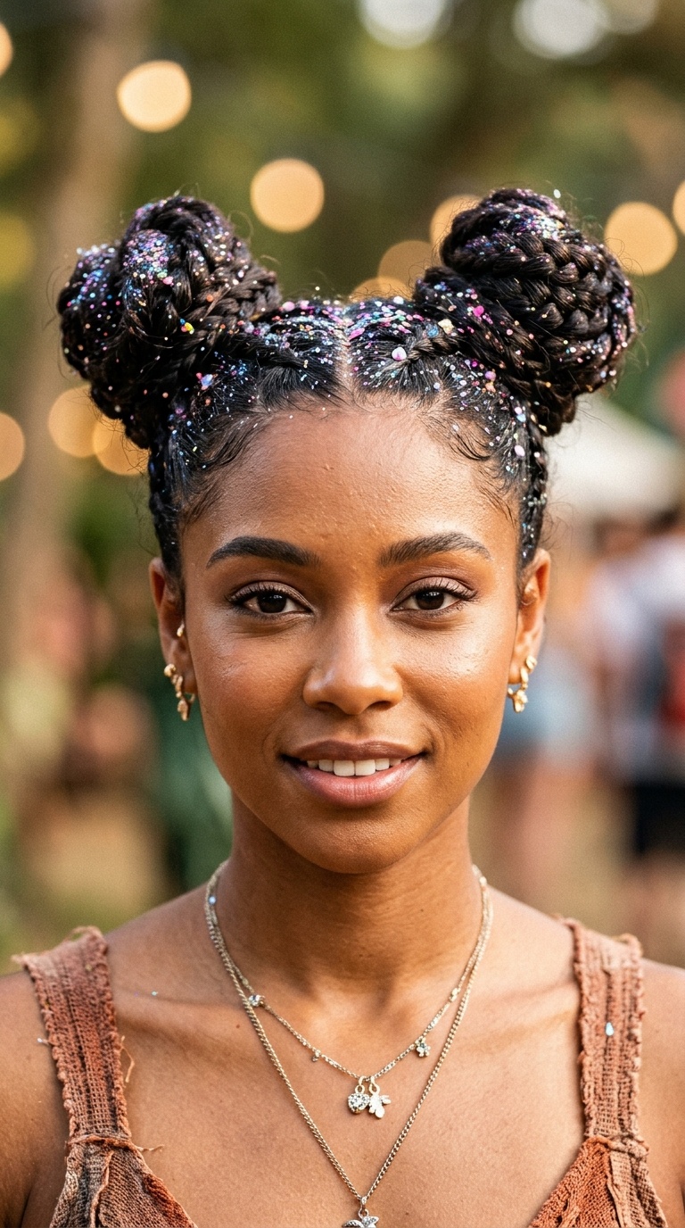 Top-Knot Space Buns with Holographic Shimmer