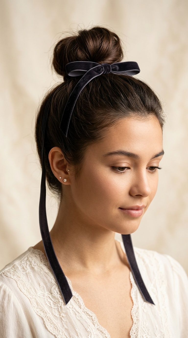 Top Knot with a Hanging Ribbon
