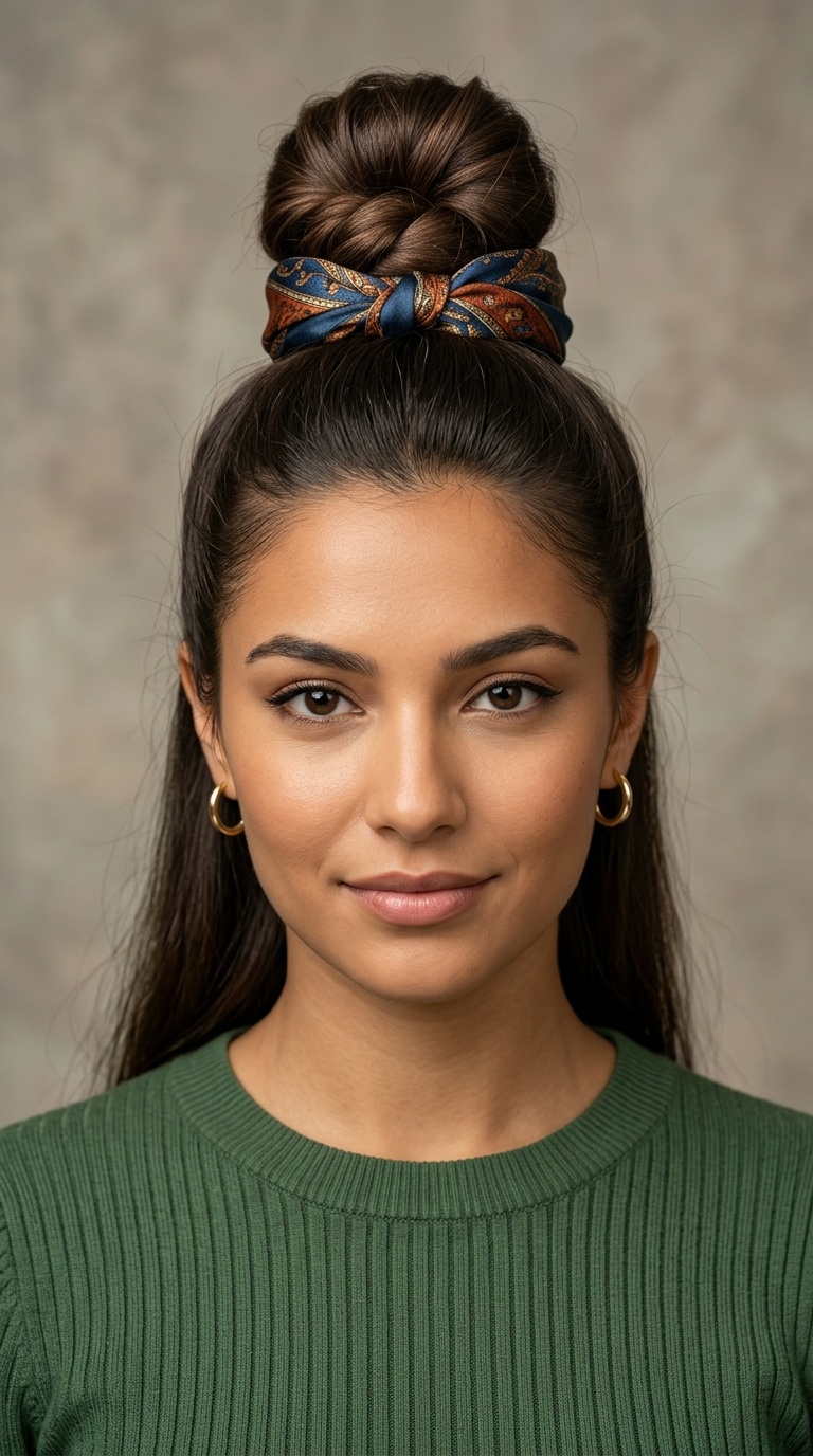 Top Knot with a Silk Scarf
