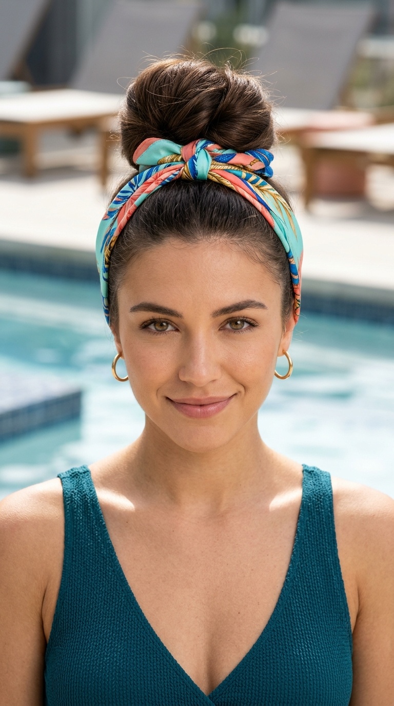 Top Knot with a Silk Scarf