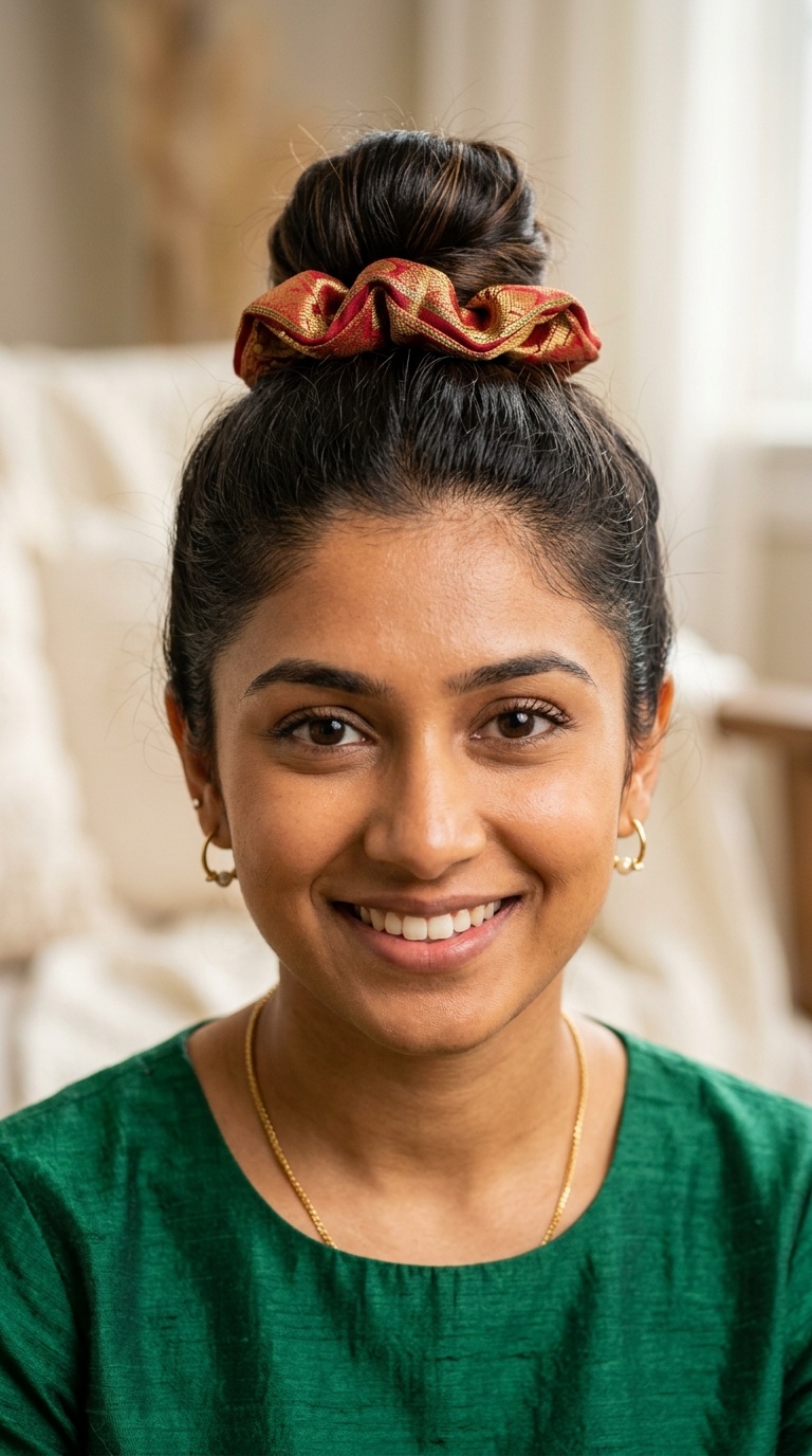 Top Knot with Festive Silk Scrunchie