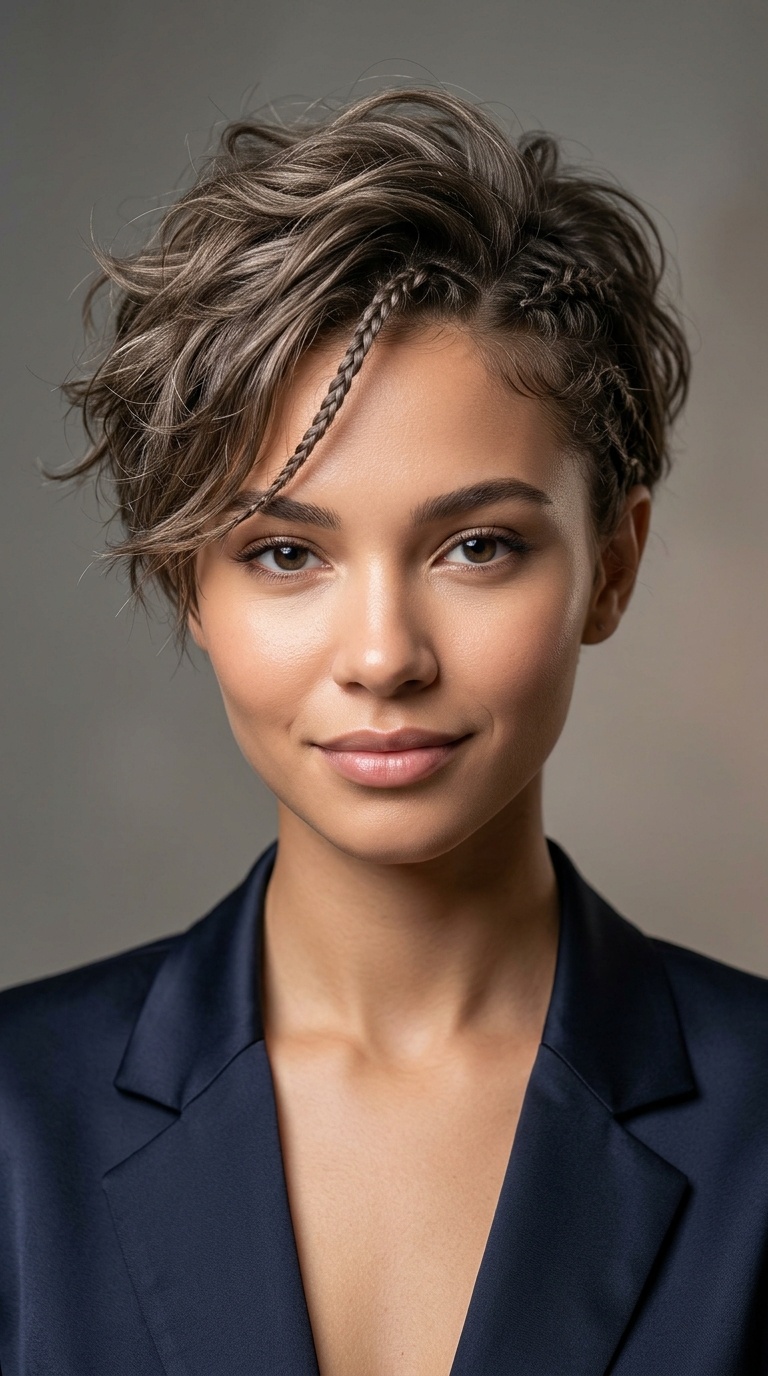 Tousled Pixie with Soft Micro-Braids